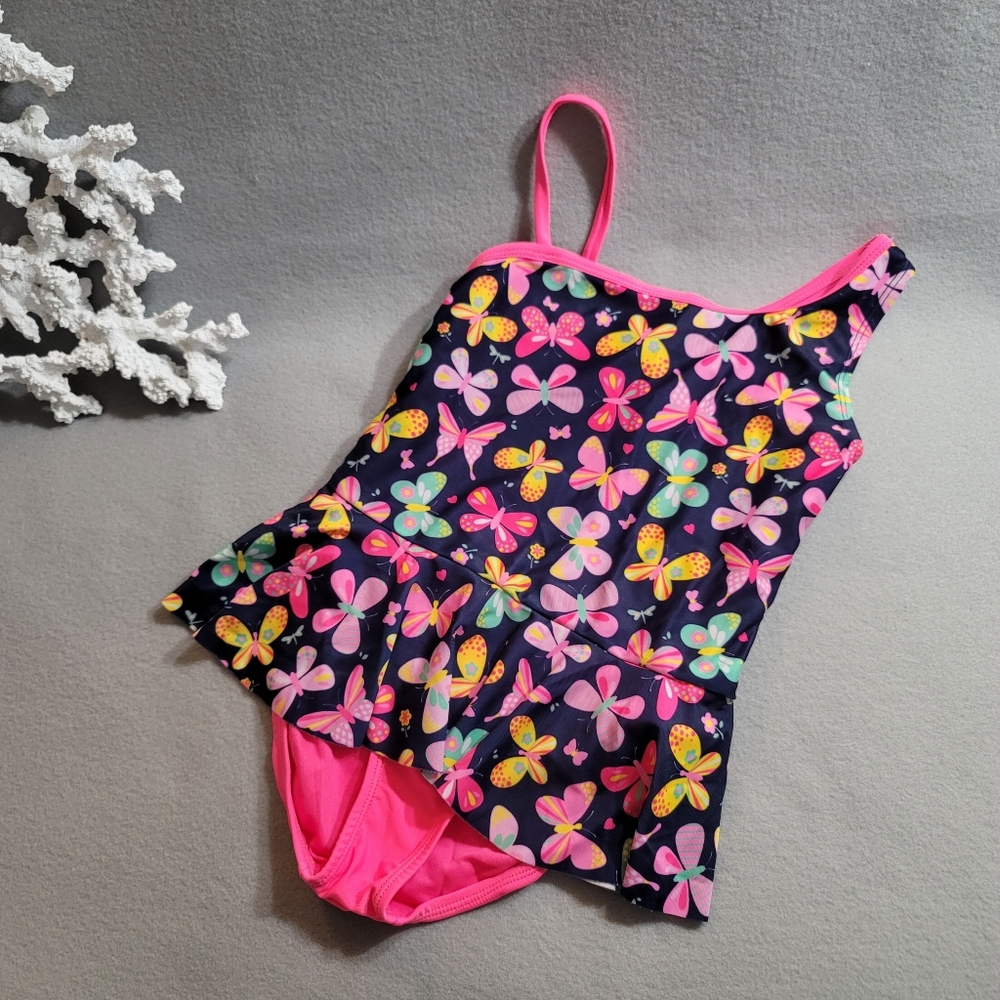 Girls One-Piece Swimsuit, Vivid Butterfly Floral Unicorn Printing Swimwear, 6-7